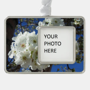 White Blossoms I Ornamental Pear Tree Silver Plated Framed Ornament