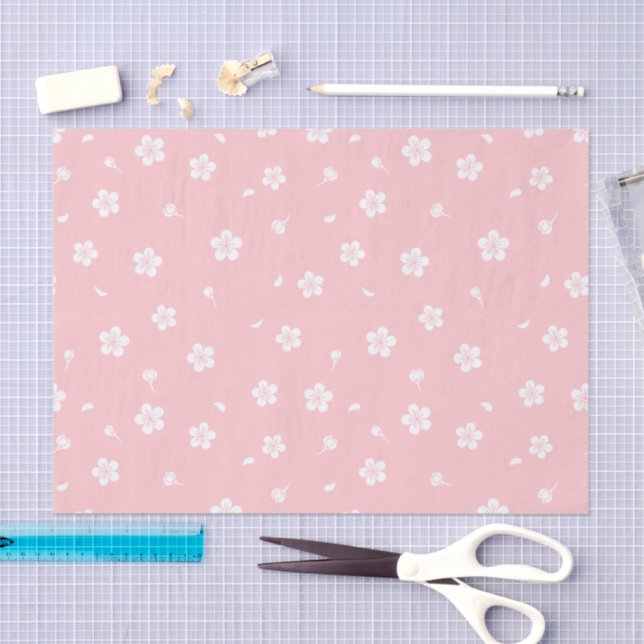 White Blossoms on Baby Pink Pattern Tissue Paper (Craft)