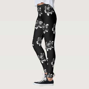 White Blossoms On Black, Leggings