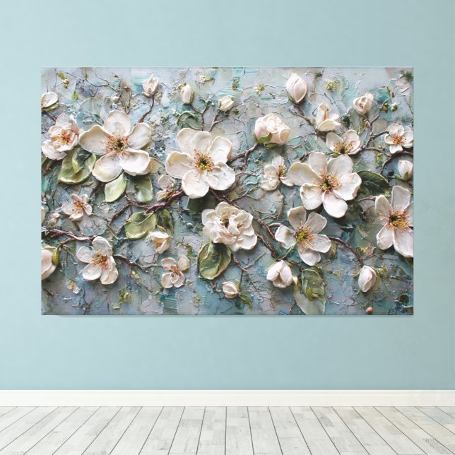 White Blossoms on Branches – Abstract Wall Art (Insitu(Wood Floor))