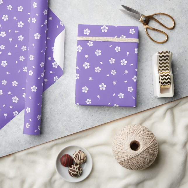White Blossoms on Purple Wrapping Paper (Crafts)