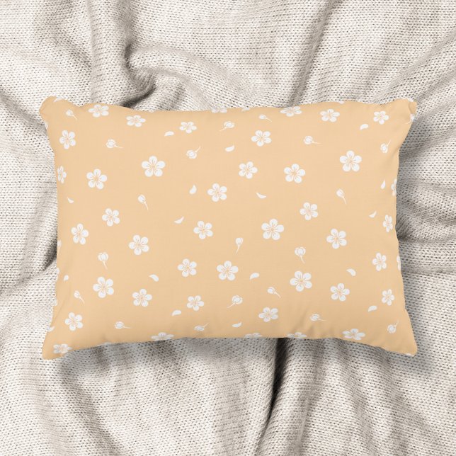 White Blossoms on Yellow Pattern Decorative Cushion (Creator Uploaded)