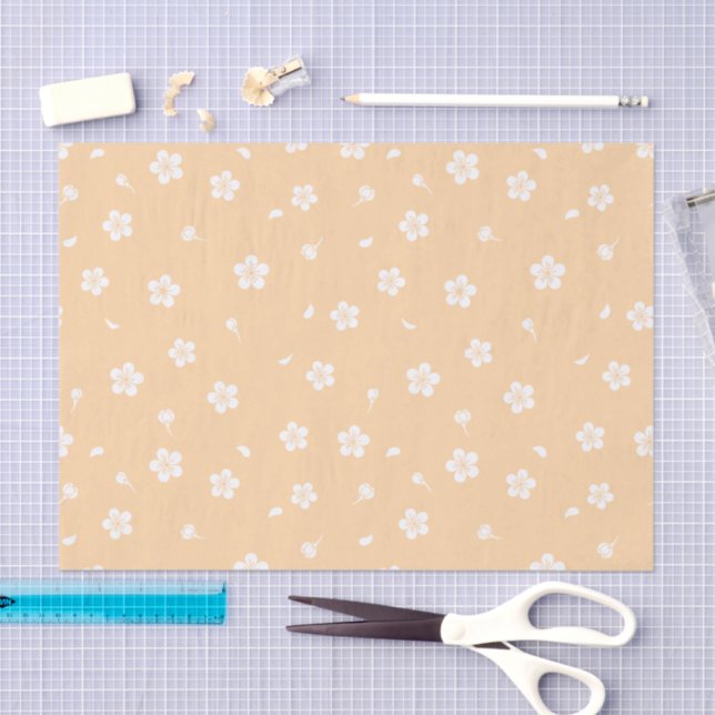White Blossoms on Yellow Pattern Tissue Paper (Craft)