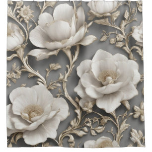 White Blossoms Shower Curtain
