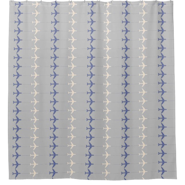 white/ blue aeroplanes pattern for pilots - plane shower curtain (Front)