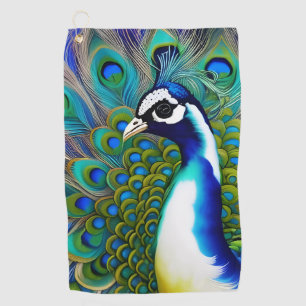 White blue and Green Piebald Peacock Golf Towel