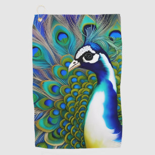 White blue and Green Piebald Peacock Golf Towel
