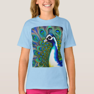 White blue and Green Piebald Peacock T-Shirt