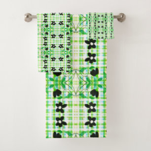 White Blue And Green Plaid Bath Towel Set