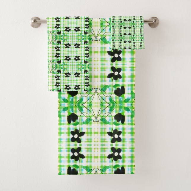 White Blue And Green Plaid  Bath Towel Set (Insitu)