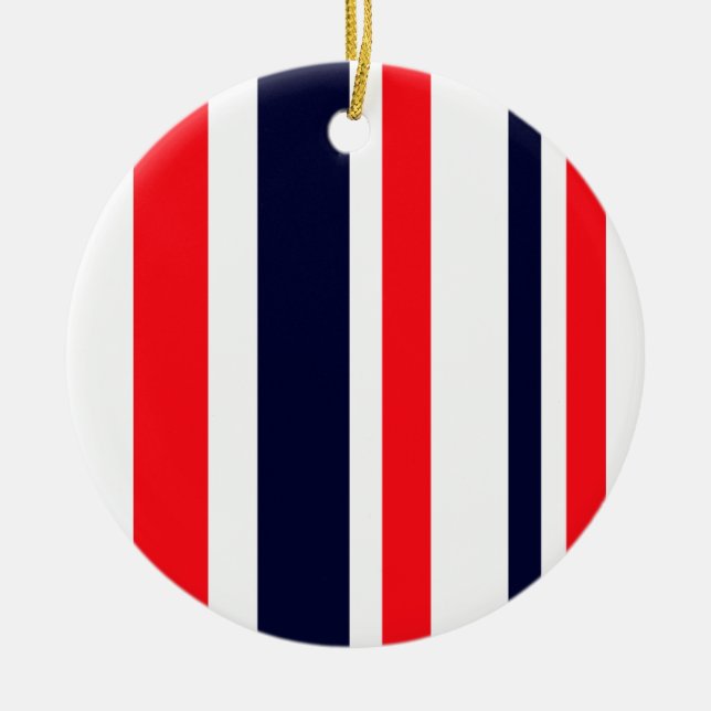 White, Blue And Red Stripes Ceramic Tree Decoration (Front)