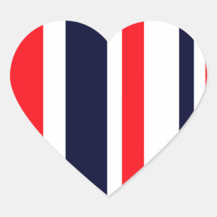 White, Blue And Red Stripes Heart Sticker