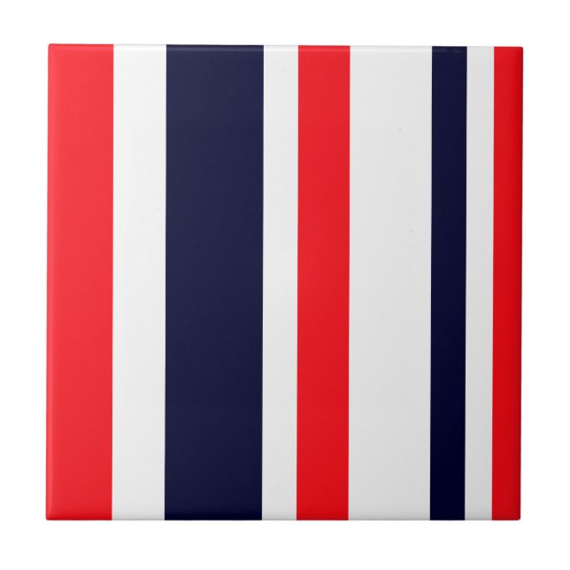 White, Blue And Red Stripes Tile (Front)