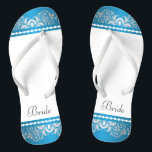 White, Blue and Silver Lace | Wedding Party Jandals<br><div class="desc">Flip Flop Shoes. DIY Text. ⭐This Product is 100% Customisable. Graphics and text can be deleted, moved, resized, changed around, rotated, etc... 99% of my designs in my store are done in layers. This makes it easy for you to resize and move the graphics and text around so that it...</div>