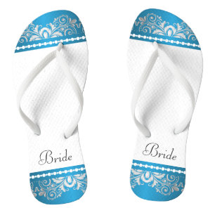 White, Blue and Silver Lace   Wedding Party Jandals