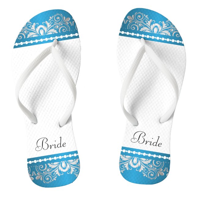 White, Blue and Silver Lace | Wedding Party Jandals (Footbed)