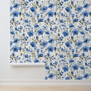 White Blue Bright Watercolor Wildflowers #5 Wallpaper