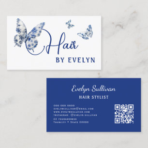 White Blue Butterflies Hair Business Card