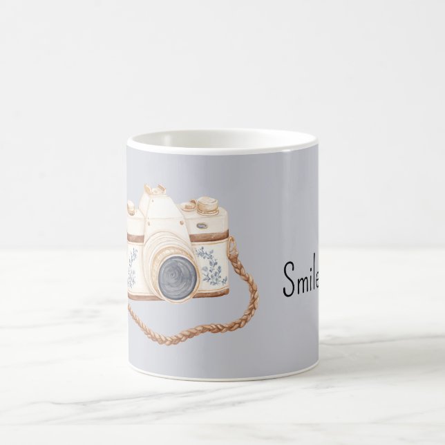 White Blue Camera Coffee Mug (Center)