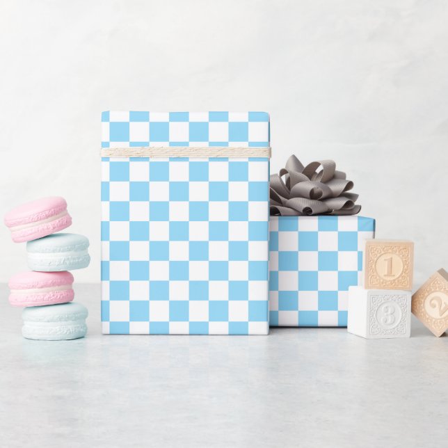 White & Blue Checkerboard Wrapping Paper Roll (Baby Shower)