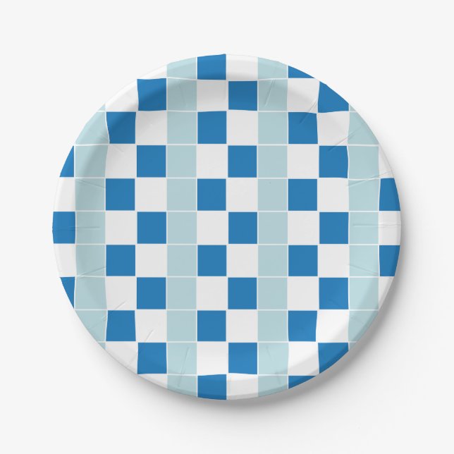 White Blue Chequered Paper Plate (Front)