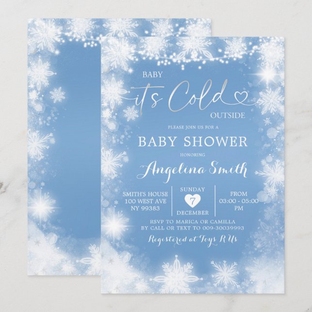 White & Blue Christmas Baby Shower Invite7 Invitation (Front/Back)
