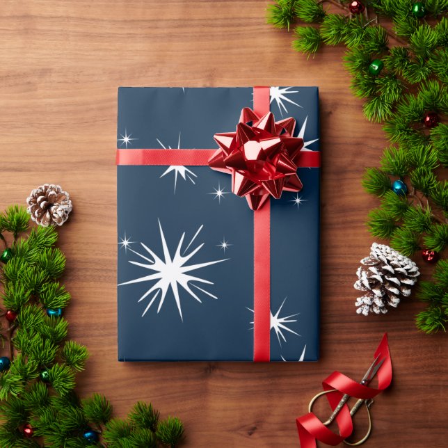 White Blue Christmas Stary Sky Wrapping Paper (Holiday Gift)