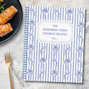 White Blue Coastal Chic Stripes Family Recipe Book
