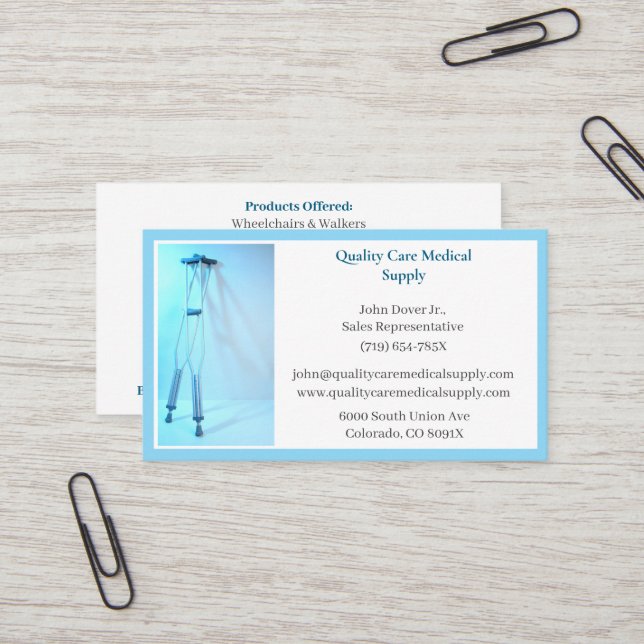 White Blue Crutches Equipment Medical Senior Care  Business Card (Front/Back In Situ)