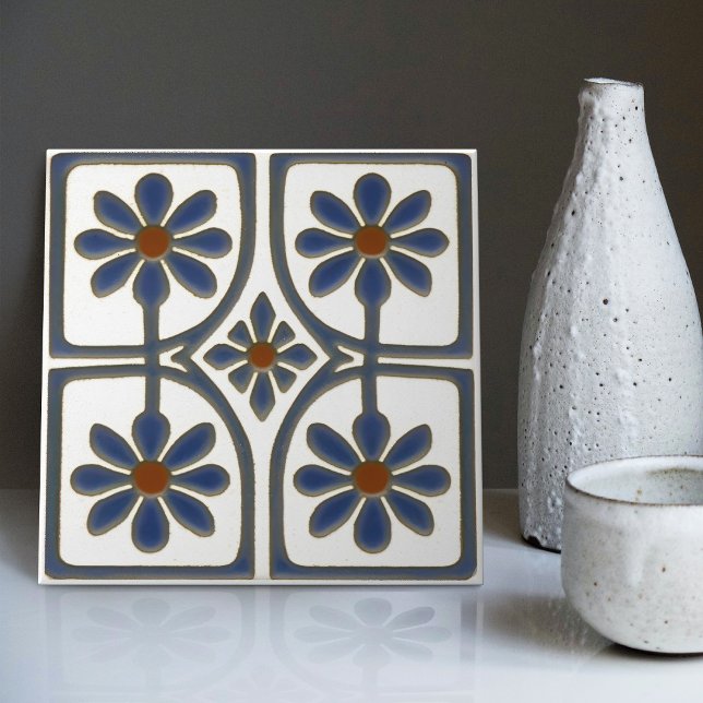 White & Blue Daisies Art Deco Wall Decor Nouveau Tile (Creator Uploaded)