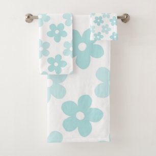 White Blue Daisy Flowers Retro Pattern Bath Towel Set