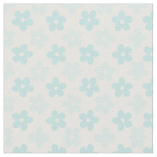 White Blue Daisy Flowers Retro Pattern Fabric