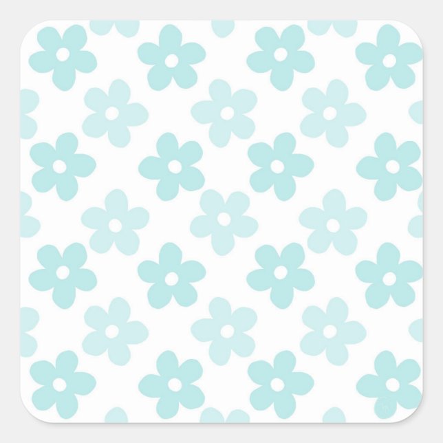 White Blue Daisy Flowers Retro Pattern Square Sticker (Front)
