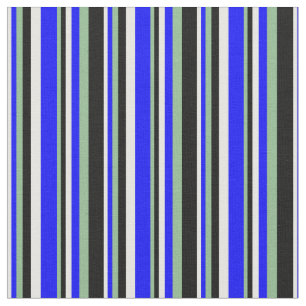 White, Blue, Dark Sea Green, and Black Lines Fabric
