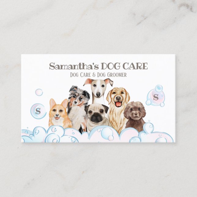 White Blue Dog Spa Salon Sitting Bathing Grooming Business Card (Front)