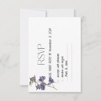 White Blue Elegant Delicate Floral Wedding RSVP  Card
