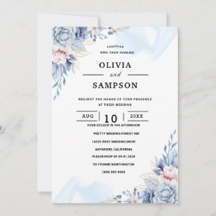 White blue elegant wedding invitation