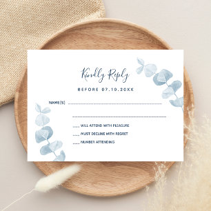 White blue eucalyptus wedding response RSVP Card