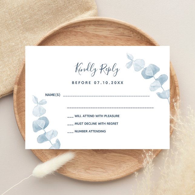White blue eucalyptus wedding response RSVP Card (Creator Uploaded)