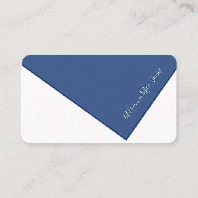 White & Blue Faux Fold Over Business Card (Front)