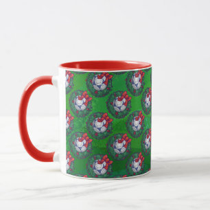 White, Blue Festive Soccer Ball on Green Mug