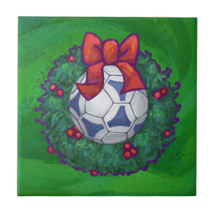 White, Blue Festive Soccer Ball on Green Tile