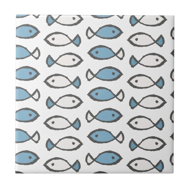 White Blue Fish Ocean Lover Sea Animals Summer Tile (Front)