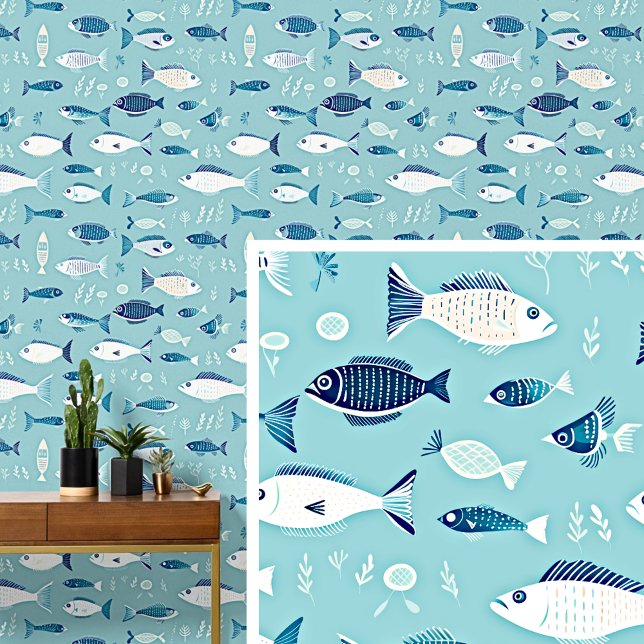 White Blue  Fish Swimming on Light  Aqua Blue  Wallpaper (Creator Uploaded)