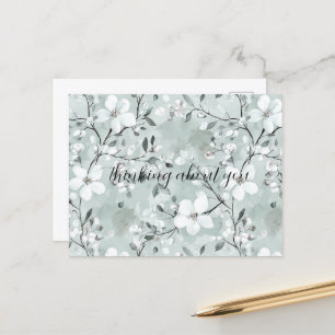 White Blue Floral Dragonfly Thinking about you Postcard