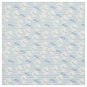 White Blue Floral Eucalyptus Stripes Fabric