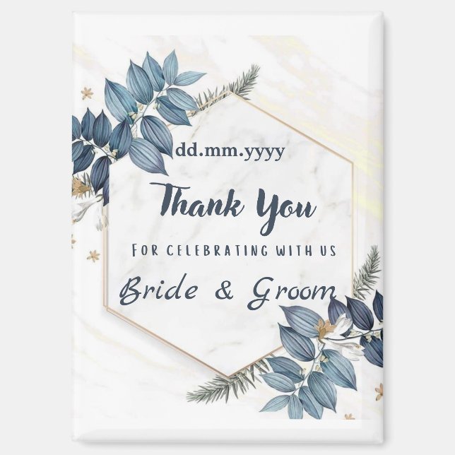 White Blue Floral Frame Thank You Wedding Favors M Magnet (Front)