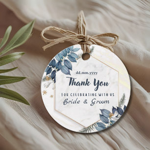 White Blue Floral Frame Thank You Wedding Favour Tags
