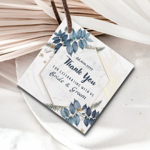 White Blue Floral Frame Thank You Wedding Favour Tags