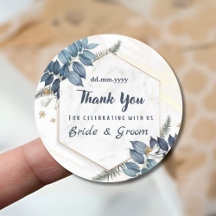 White Blue Floral Frame Thank You Wedding Favours